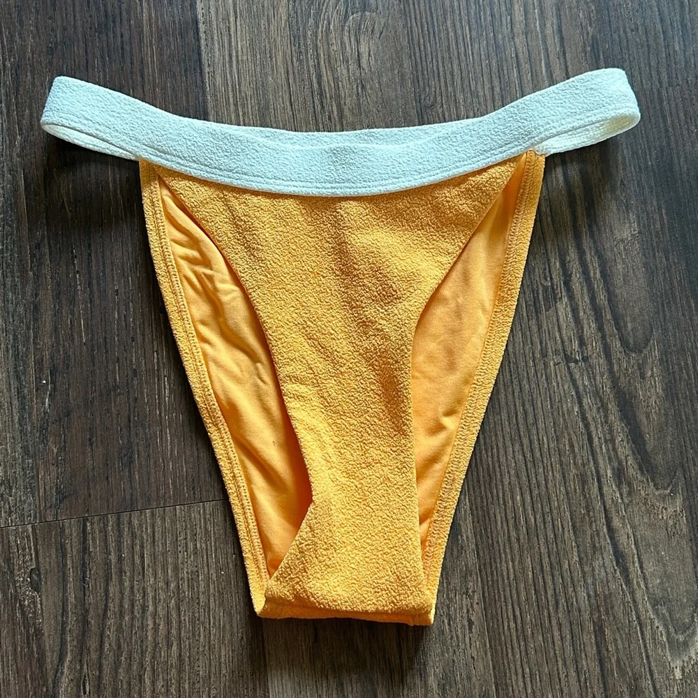 Monday Swimwear Yellow Orange Textured Bikini Bottom with White Waistband